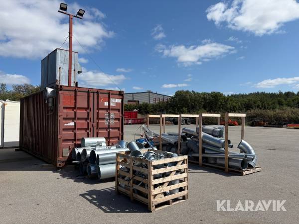 Spånsug med rør, styring og 20 fods container