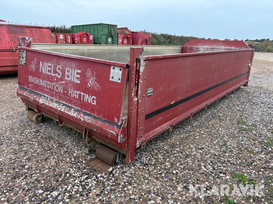 Kroghejscontainer med 3-vejs tip og hydraulisk klap
