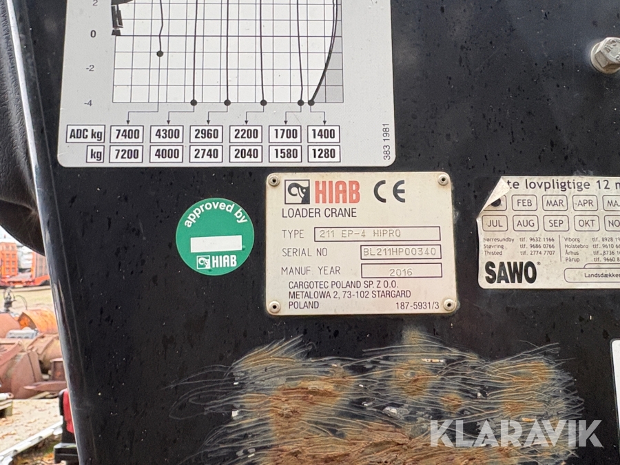 Lastbil kran Hiab 211 EP-4 HIPRO - 12m / 1 styk