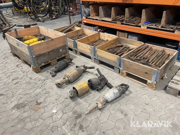 Stort Lot af tryklufthammere Atlas Copco med mejsler 15 styk