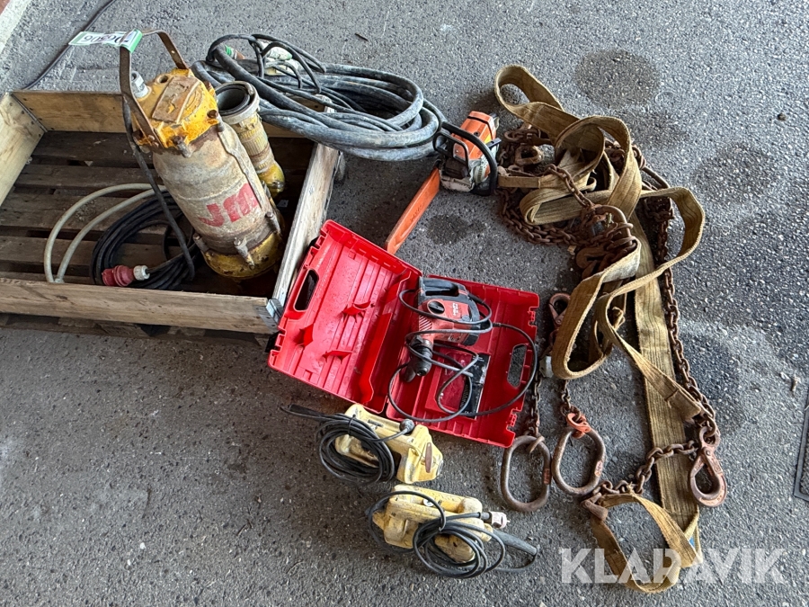 Lot - borehammer, slampumpe, kædesav, stavvibratorer og kædeslæng - 1 palle