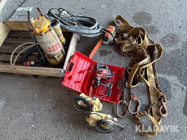 Lot - borehammer, slampumpe, kædesav, stavvibratorer og kædeslæng - 1 palle