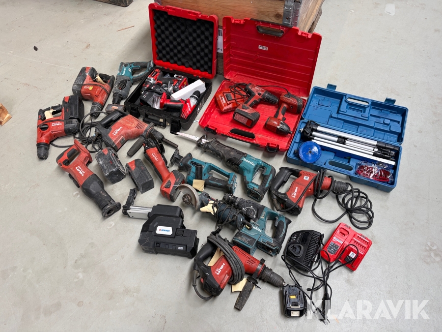 Lot - Assorteret håndværktøj Hilti, Makita, Bosch, Einhell - 1 palle