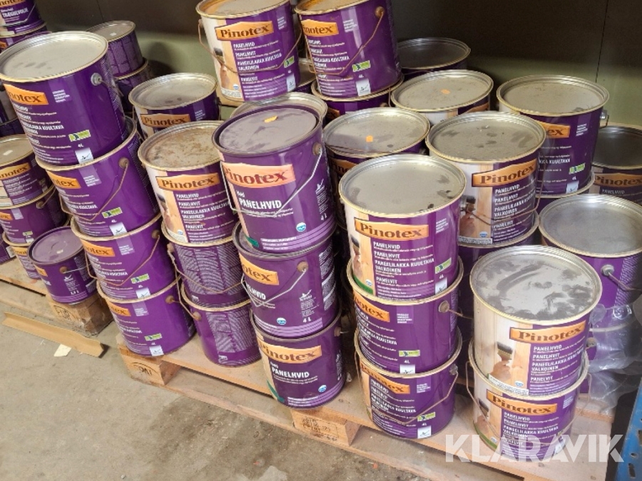 Træbeskyttelse/maling Pinotex - 4L spande (Panelhvid), ca. 50 styk