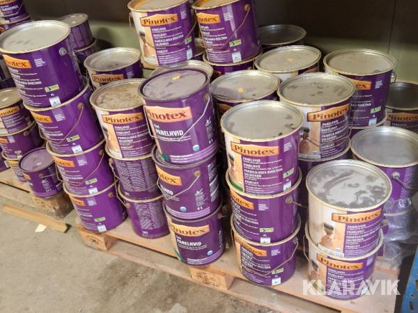 Træbeskyttelse/maling Pinotex - 4L spande (Panelhvid), ca. 50 styk