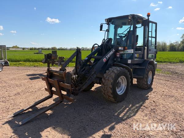 Minilæsser Terex TL65 med skovl og pallegaffel