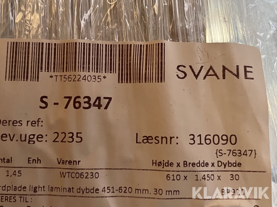 1345786 Bordplade med nedlimet bast Svane Hvid laminat, Aabenraa, Kl