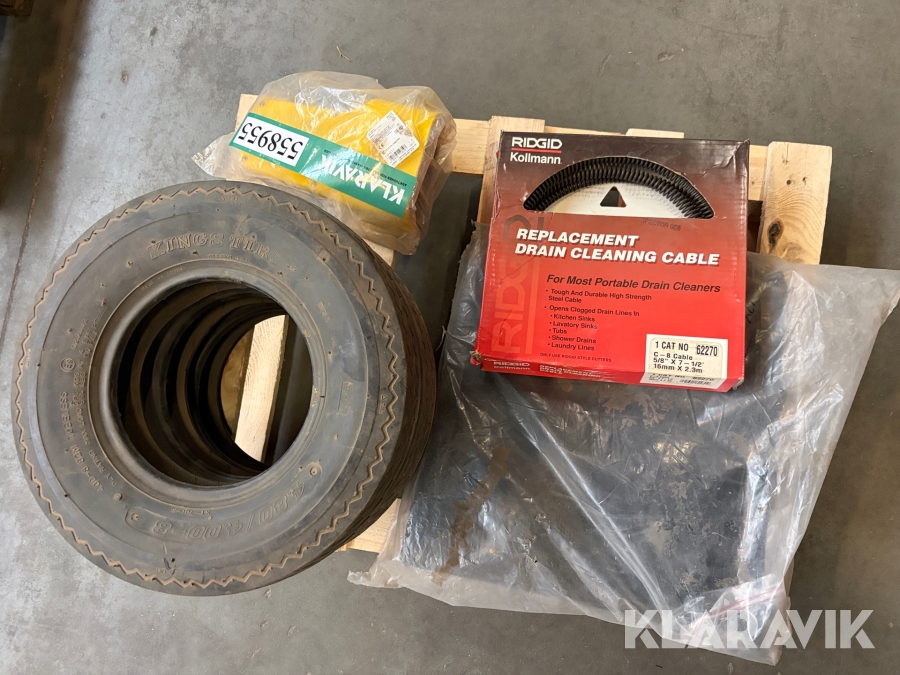 Lot - fodpedal, presenning, snegl til kloakkamera og dæk