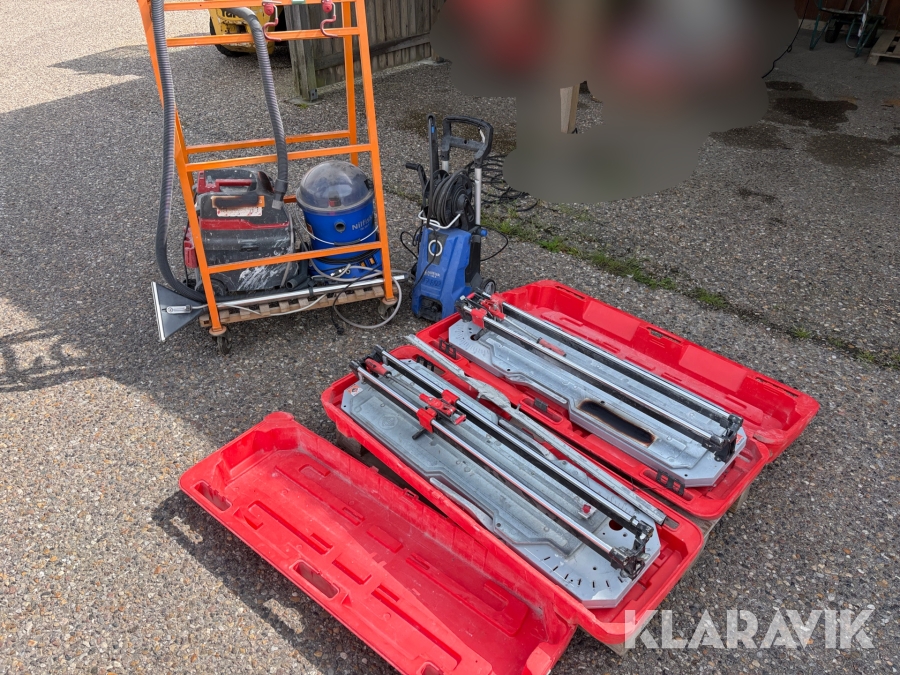 Lot - fliseskærere, tæpperenser, højtryksrenser og materialesug