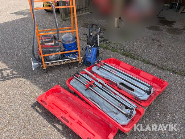 Lot - fliseskærere, tæpperenser, højtryksrenser og materialesug