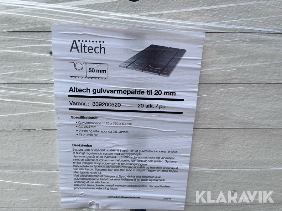 Gulvvarmeplader Altech, Odense, Klaravik auktioner