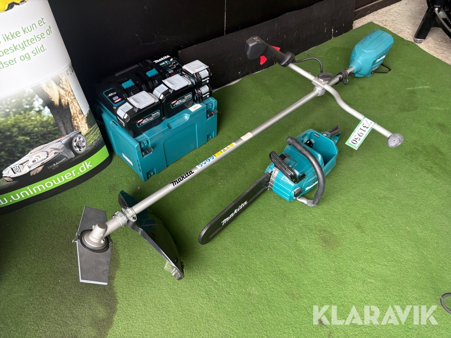 Lot med kædesav, buskrydder og batteripakke Makita 