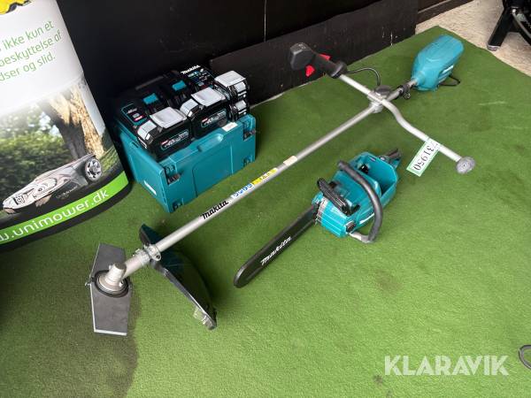 Lot med kædesav, buskrydder og batteripakke Makita 