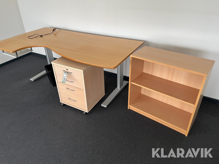 Hæve/sænke bord 110x200cm med skab og skuffe.