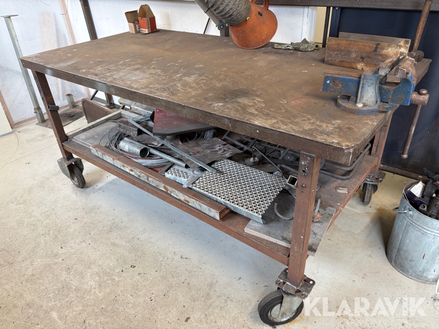 Arbejdsbord stål med hjul og stålramme