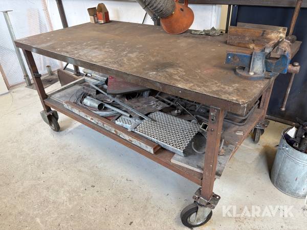 Arbejdsbord stål med hjul og stålramme