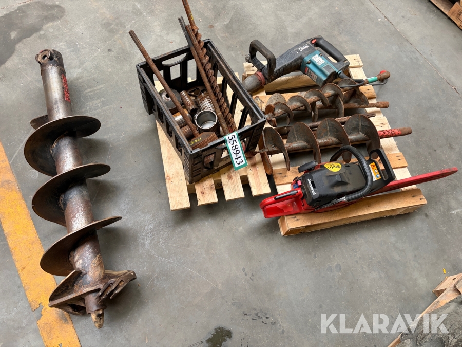Lot - betonhammer, assorterede bor og kædesav