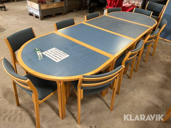 Mødebord Farstrup 345cm med 13 stole og tillægsplader