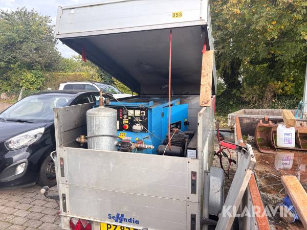 Kompressor og generator Selandia Stenhøj Genset på trailer til fiber- eller sandblæsning