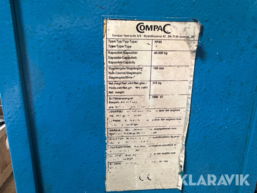 Værkstedspresser Compac Hydraulik A/S HP40