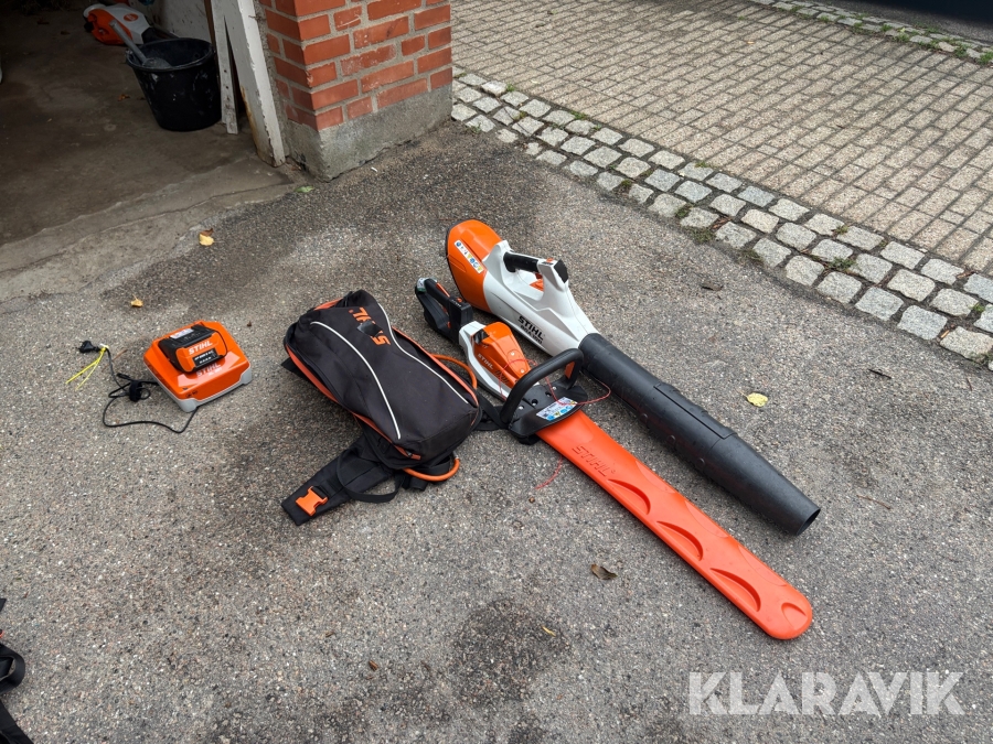 Hækkeklipper og løvblæser Stihl HSA 94 R / BGA 100 med batteri, lader og batteritaske