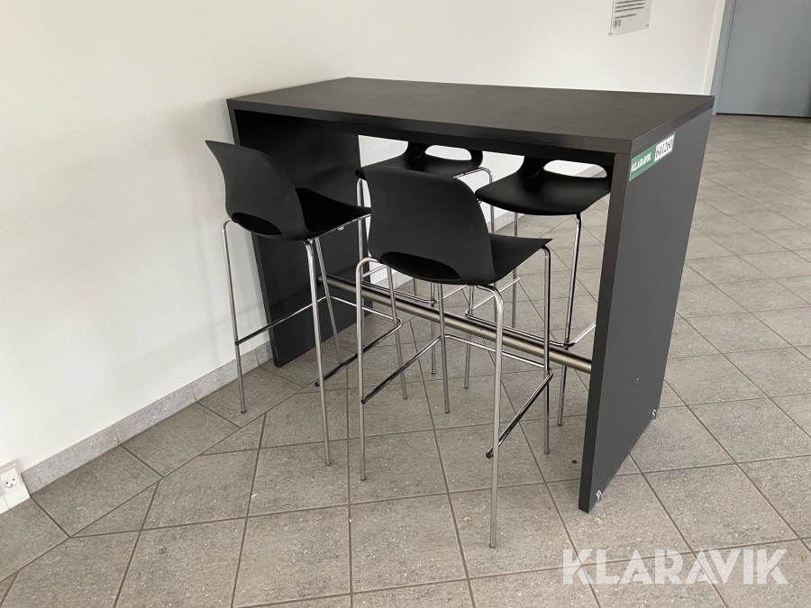 Højbord med 4 stole, sort