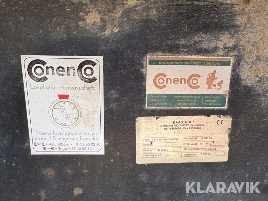 Entreprenørvogn Baastrup 12 Tons med 3 vejs tip.