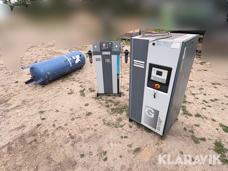 Kompressor , lufttank og lufttørre Atlas Copco GA7VSD + / CD25 