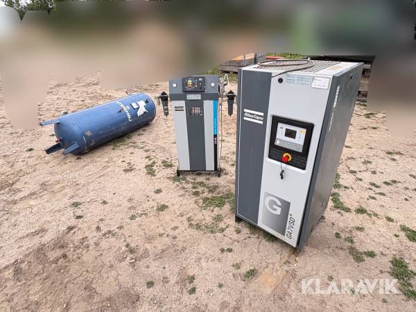 Kompressor , lufttank og lufttørre Atlas Copco GA7VSD + / CD25 