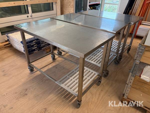 Rustfri stålborde på hjul - 3 styk