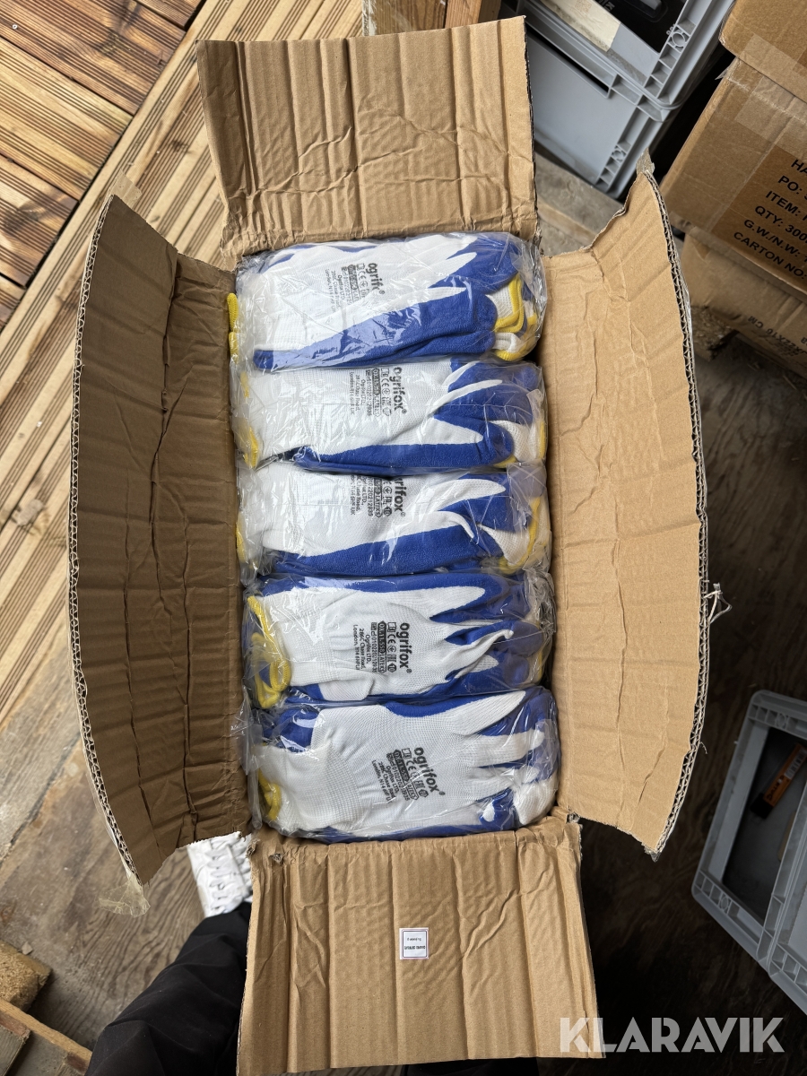 Arbejdshandsker Ogrifox blå/hvid 1 kasse (240 par)