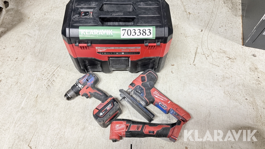 Milwaukee M18 støvsuger, stiksav og multicutter med 4 Ah batteri