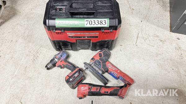 Milwaukee M18 støvsuger, stiksav og multicutter med 4 Ah batteri