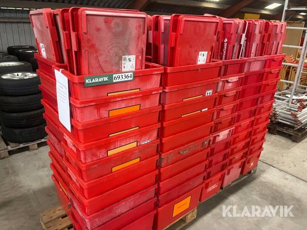Røde plastkasser Med låg 42liter 100styk