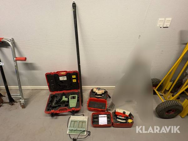 Landmåler- og laserudstyr samlet parti med digitalt nivellerinstrument, optiske nivellerinstrumenter og laserudstyr