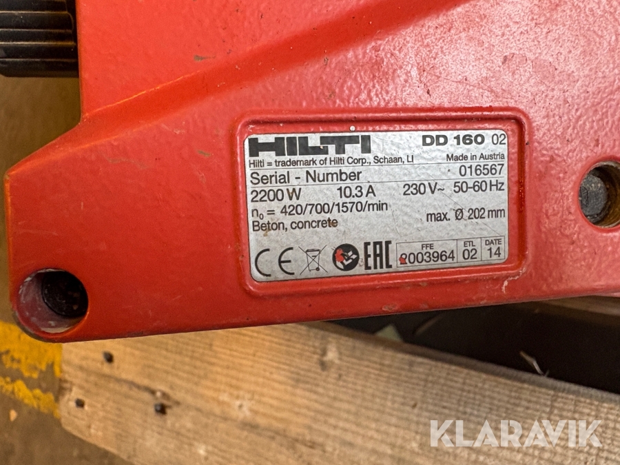 Kerneboremaskine Hilti DD160, Rebild, Klaravik auktioner