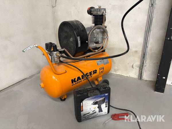 Kompressor Kaeser Classic 460/50w med slangeoprul, luftnøgle og ledningsoprul.