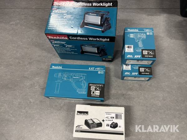 Parti Makita akku 3 maskiner + 1 lampe + 1 lader + 1 batteri