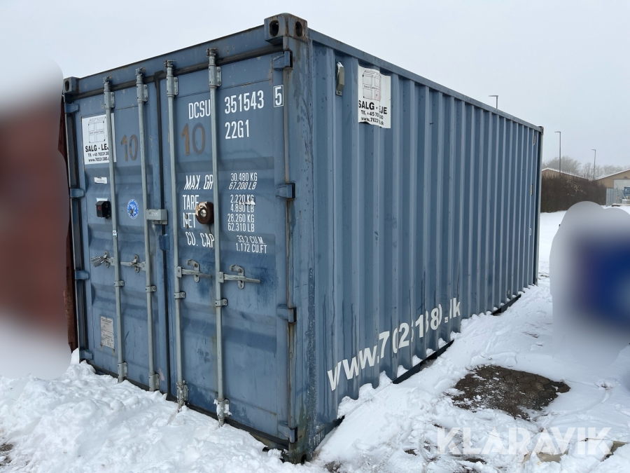 20 fods container med reoler og arbejdsbord