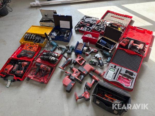 Lot - assorteret håndværktøj Makita, Atlas Copco, Milwaukee, Hilti 