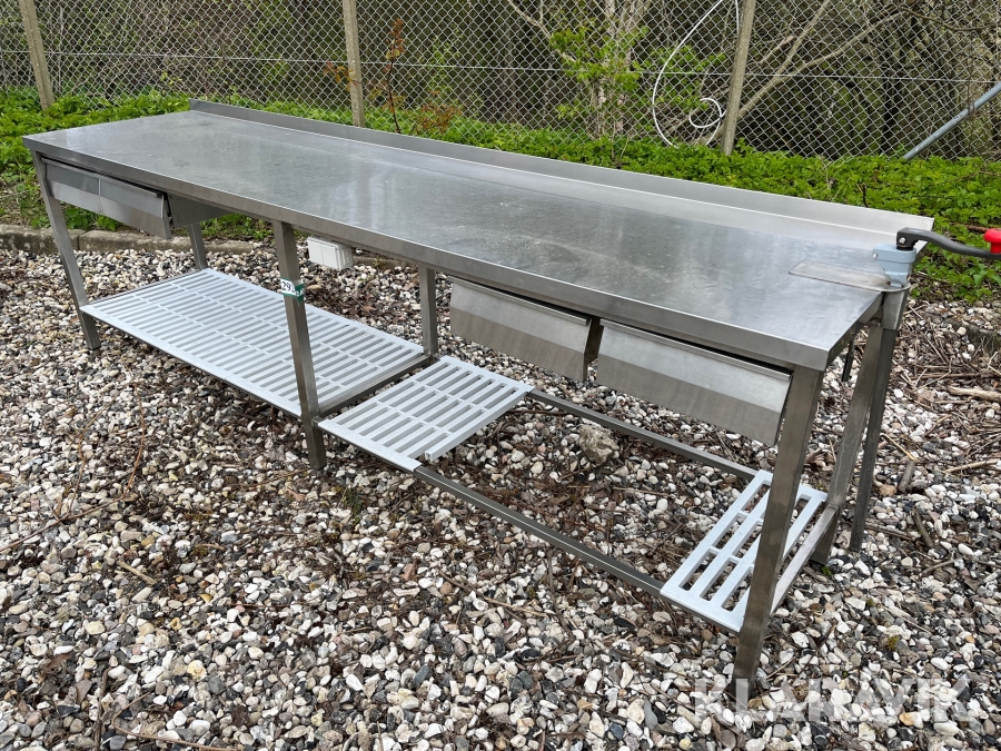 1 Rustfrit stålbord med 4 skuffer