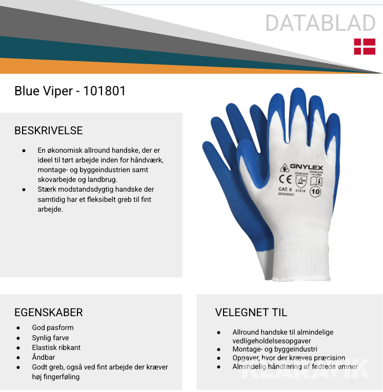 Arbejdshandsker blå/hvid 1 kasse 240 par str. 8