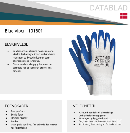 Arbejdshandsker blå/hvid 1 kasse 240 par str. 8