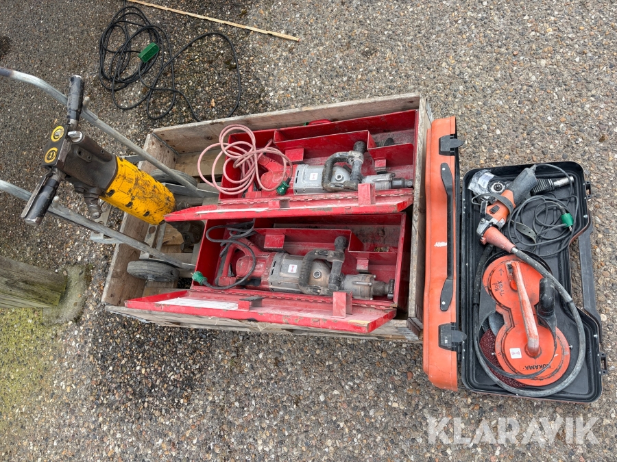 Lot - brydehammere, lufthammer og gasbetonsliber Milwaukee & Atlas Copco