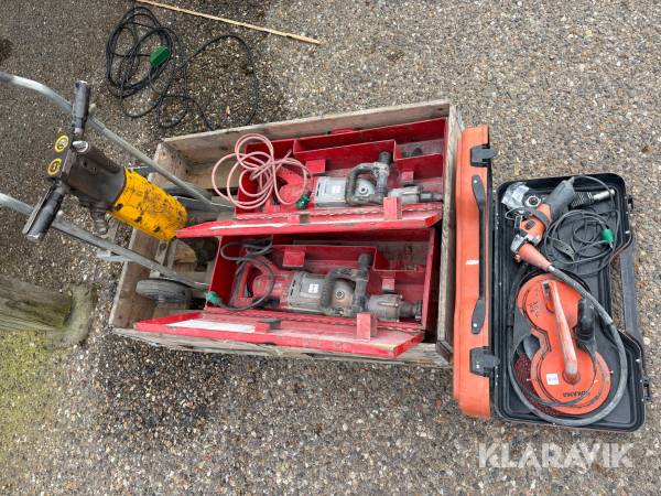Lot - brydehammere, lufthammer og gasbetonsliber Milwaukee & Atlas Copco