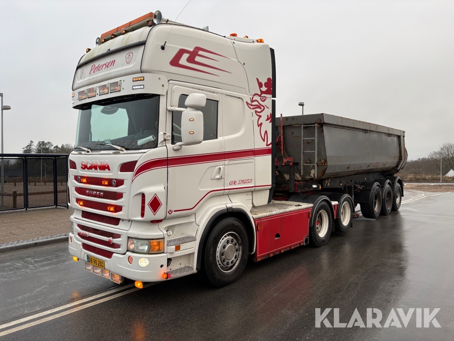 Lastbil Scania R560 Super med 2 sættevogne Kel-Berg og Schmitz