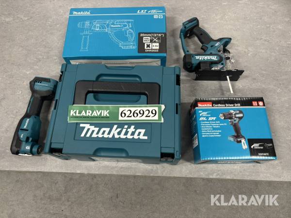 Parti Makita 5 akku maskiner 2 batterier og 1 lader