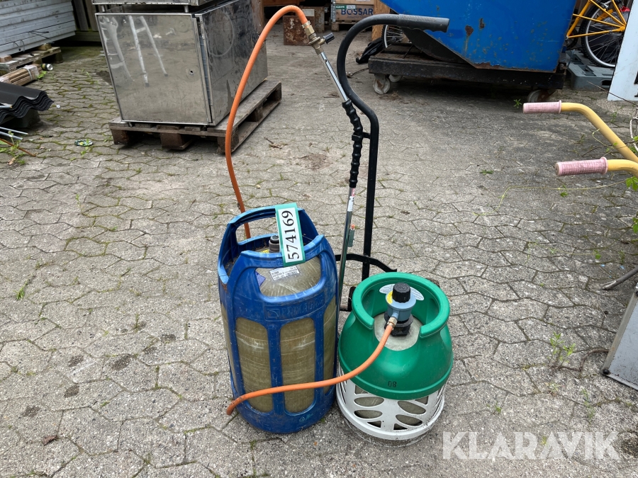 Gasflasker, holder og brænder Primagaz og andet