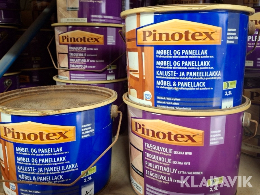 Assorteret lak & panelhvid Pinotex - Panellak, møbellak & panelhvid, ca 50 styk