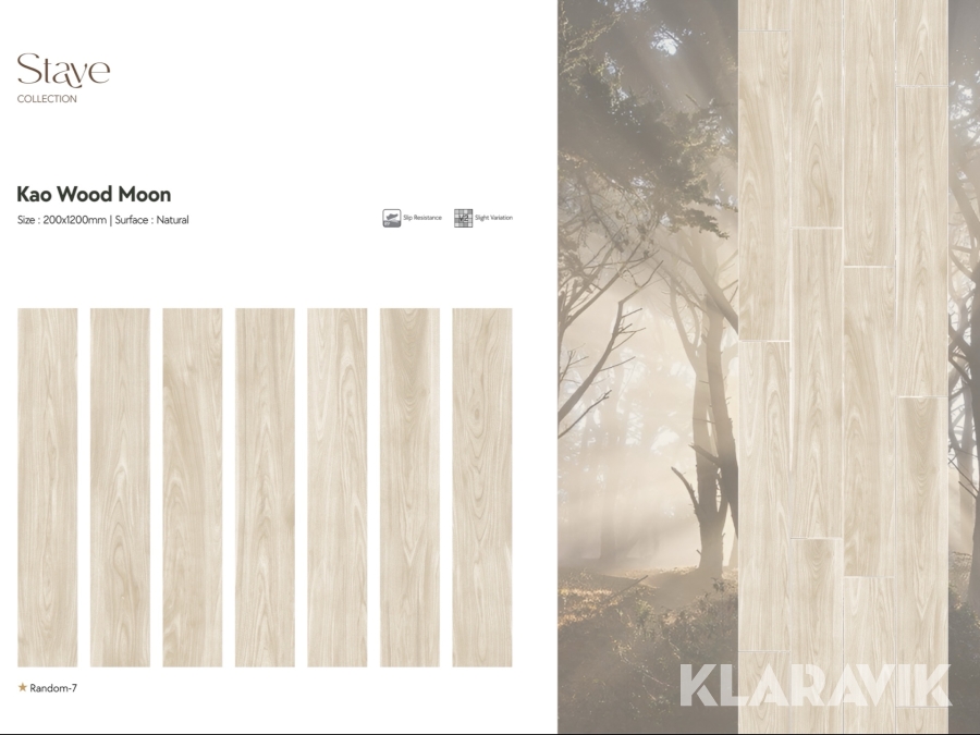 Porcelænsfliser med træstruktur Kao Wood Moon 200x1200 mm - 2 paller á 50,40 m2